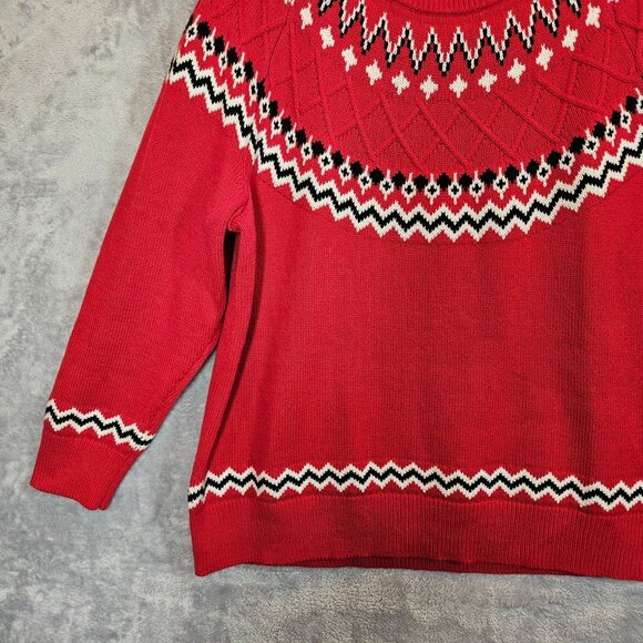 Style & Co Red Fair Isle Knit Sweater 2X Cotton Blend casual office Bold Party - Picture 8 of 12